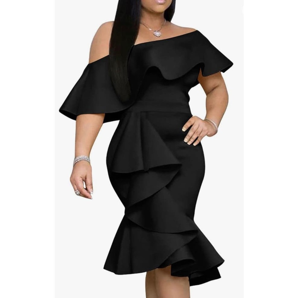 Off the Shoulder Ruffled Dress- Size Large